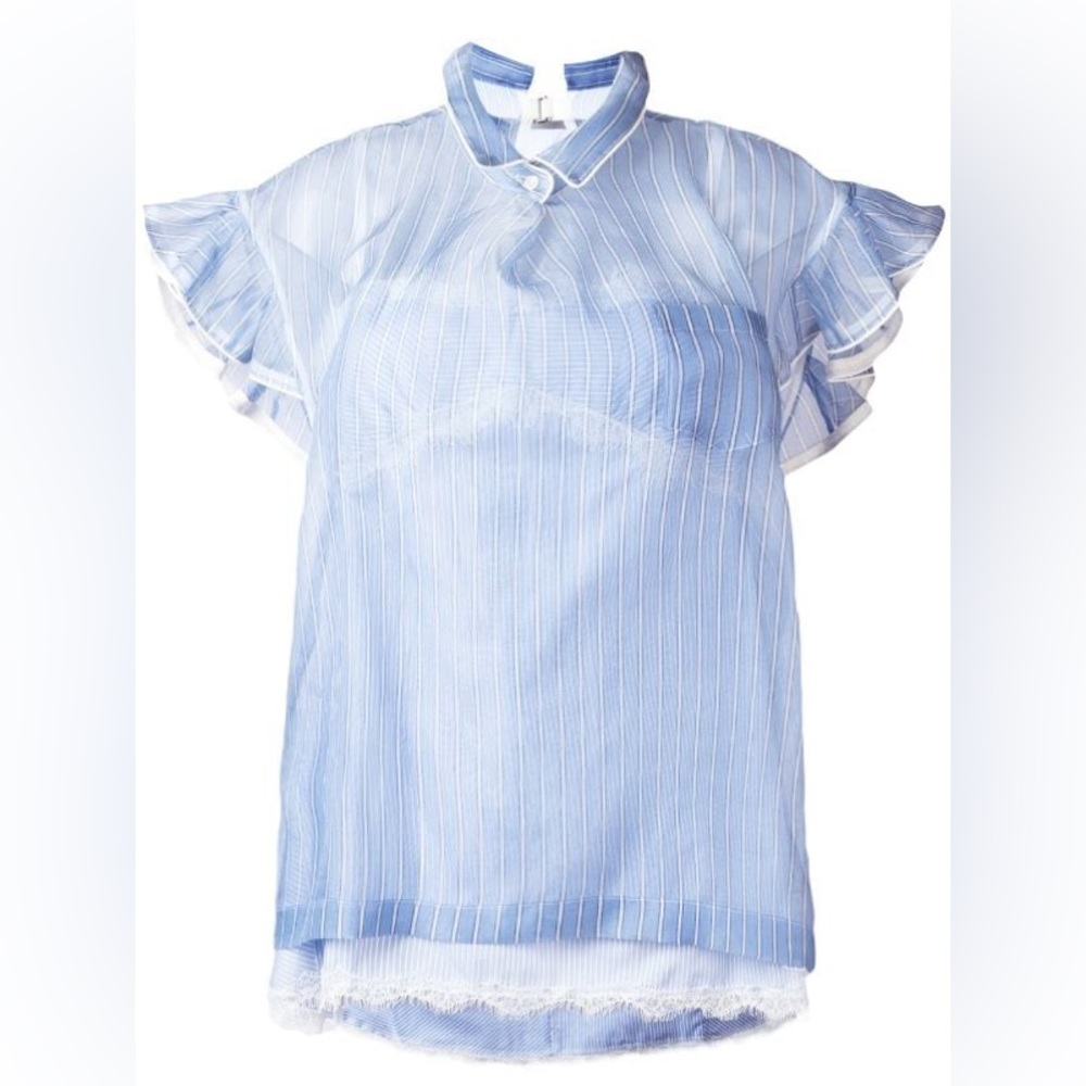 Sacai striped frill-trim blouse